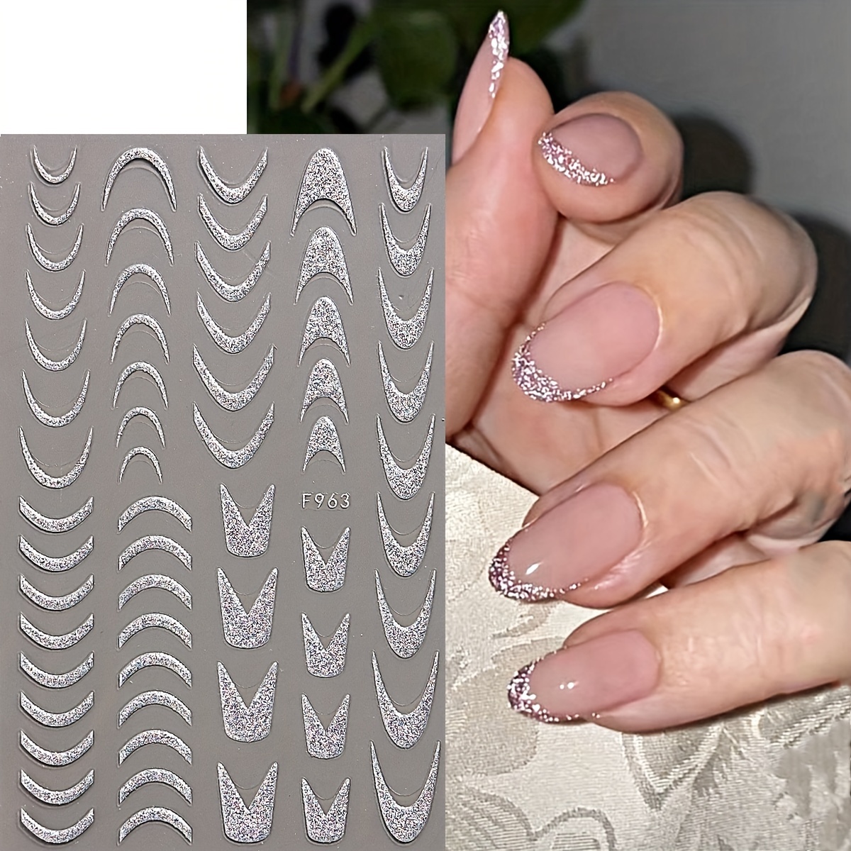 

2pcs 3d Glitter French Tip Nail Stickers, Star Wave Line Design Nail Art Decals For Women And Girls, Nail Art Supplies