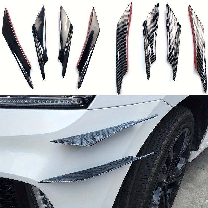 4pcs Universal Car Front Bumper Lip Rubber Fin Splitter Body Spoiler  Canards Spoiler Car Tuning Canard Decor Black Carbon Fiber