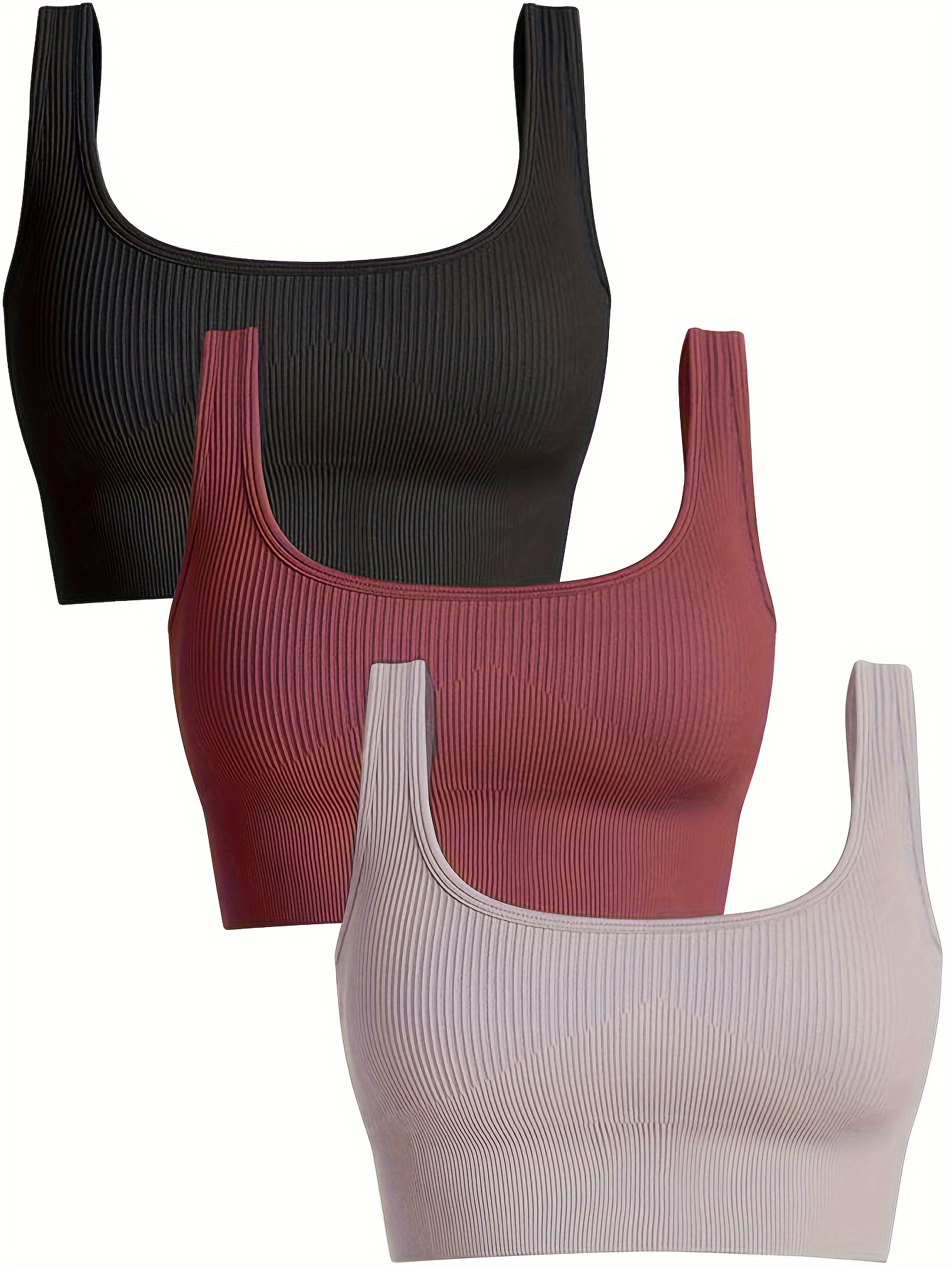 6 Pack Plus Size Sports Bras Set, Women's Plus Letter Print Contrast Trim  Seamless High Stretch Wireless Yoga Bra 6pcs Set
