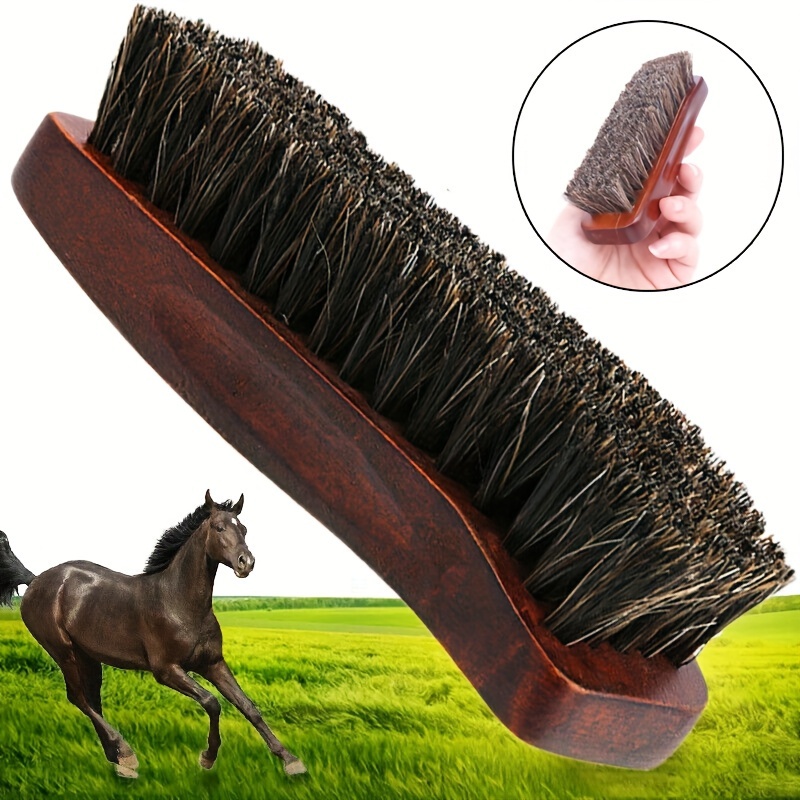 

1pc Natural Wood Bristle Horse Hair Shoe Boot Brush - Clean Shine Polish Brush