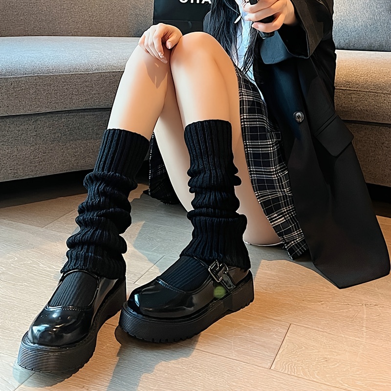 Solid Color Leg Warmers Harajuku Punk Ribbed Knit Knee High - Temu