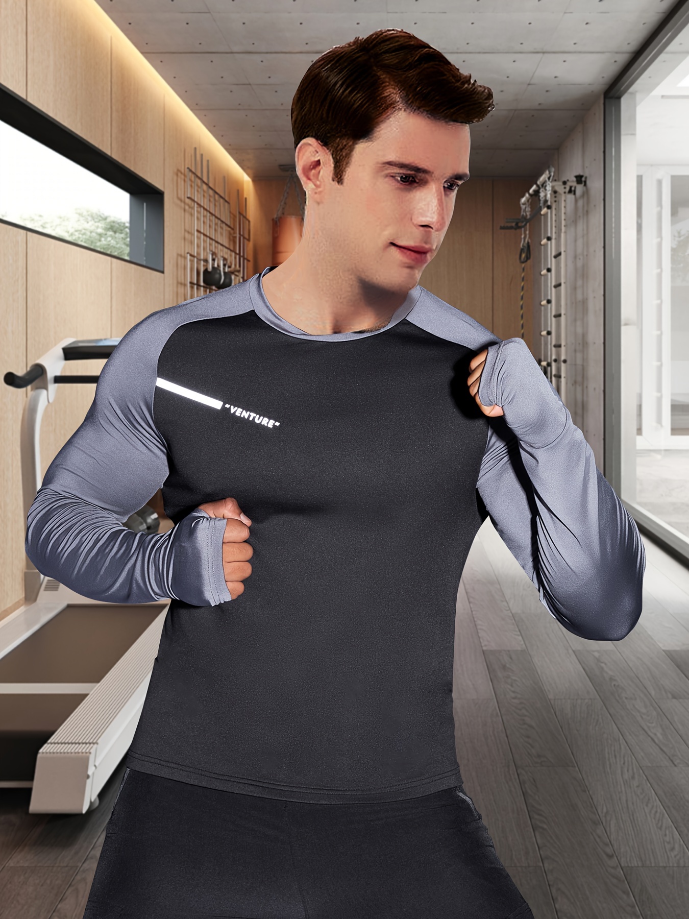 Men's Stylish Color Blocking Compression Shirt, Active Breathable High  Stretch Crew Neck Top For Hiking Jogging Cycling Outdoor Fitness Workout