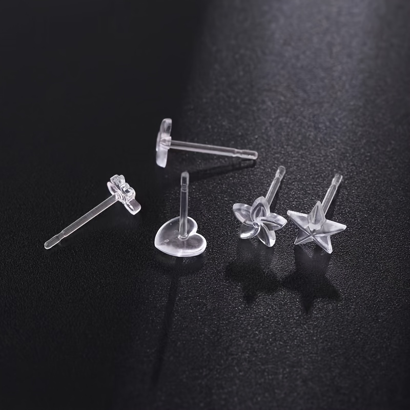 10PCS Mix Styles Plastic Earrings Clear Ear Pins and Resin Earring Backs