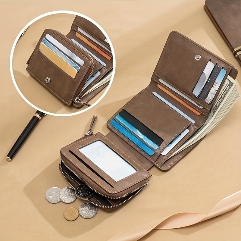 Men's Leather Short Wallet Money Clip, Multi-card Card Holder, Snap Button  Wallet With Zipper Coin Pocket, Gift For Men - Temu