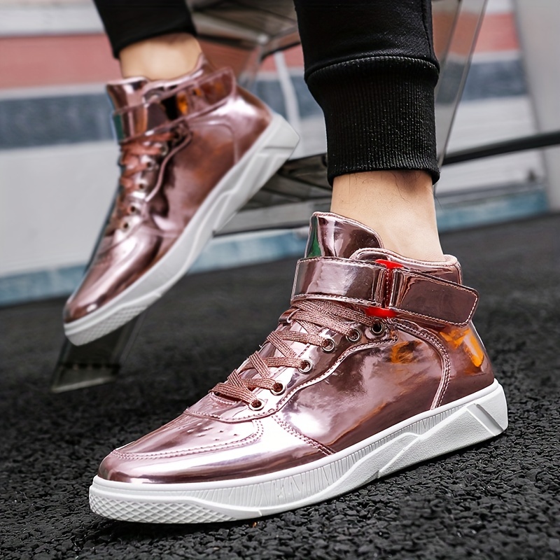Men's High Top Lace-up Sneakers with Hook and Loop Fastener