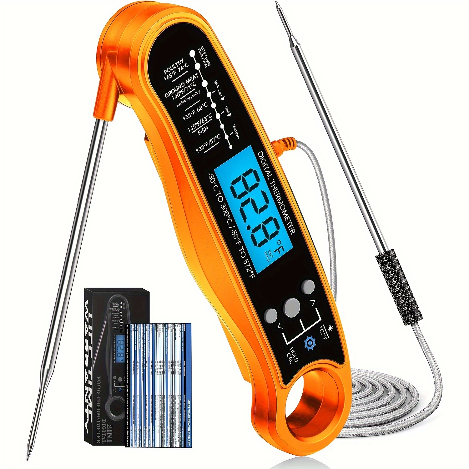 Digital Food Thermometer - Kitchen Cooking Thermometer Instant Read Lcd  Display With Long Probe Thermometer For Meat Pastry Sugar Frying Water Milk  Wi