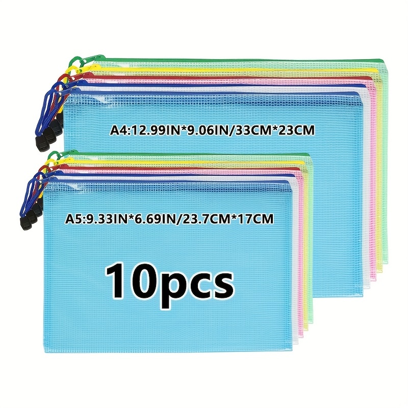 10Pcs Mesh Zipper Pouch A4 A5 B5 Waterproof Durable Pencil Case Storage  Bags School Office Supplies File Zipper Storage Bags