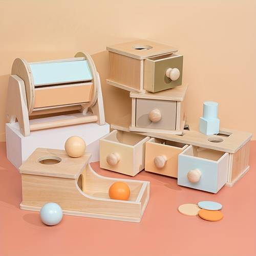 Wooden Montessori Coin Box/Shooting Box, Color Sorting Matching Toys, 2 In 1 Drop Box Object Permanent Box, Educational Learning Toys Gifts