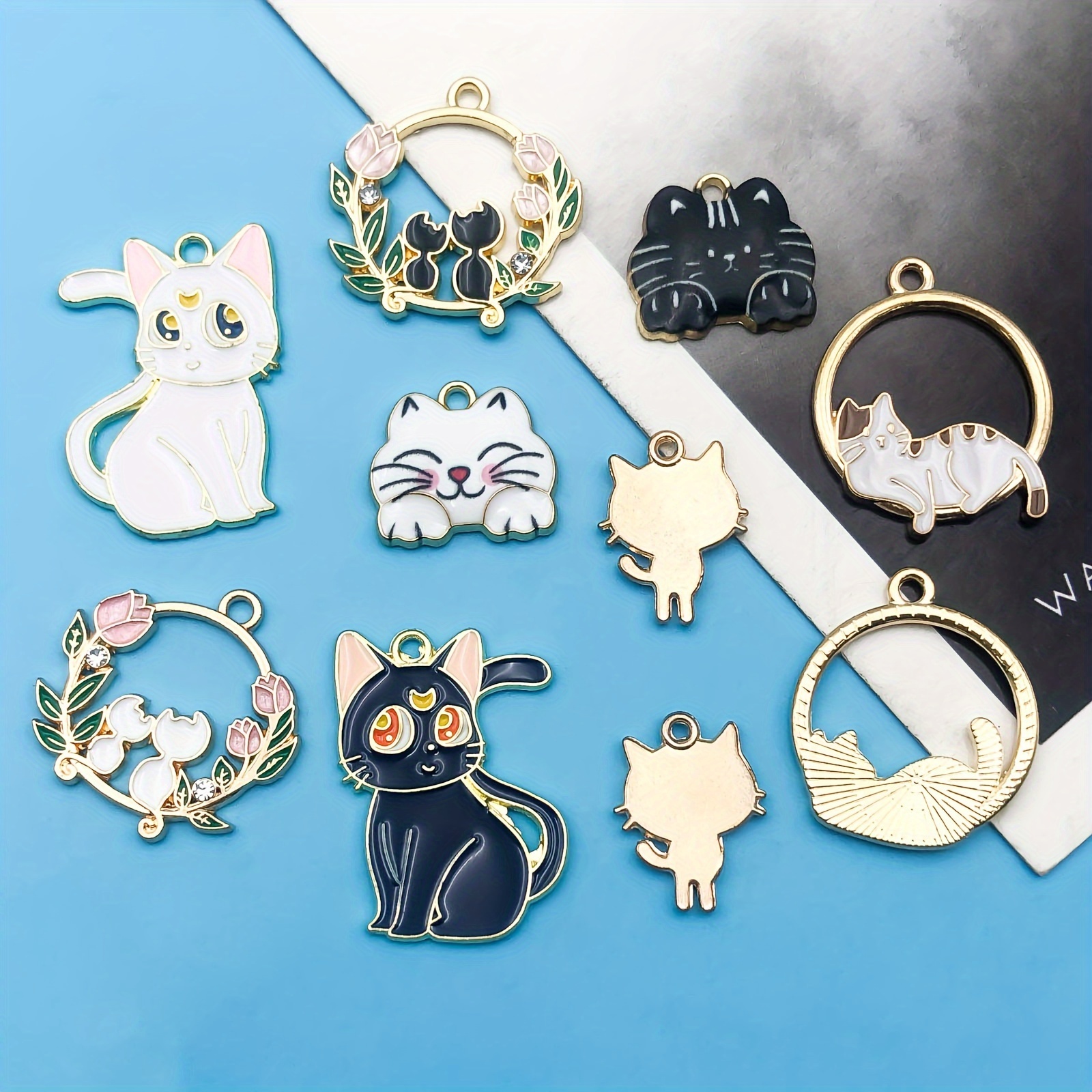 10pcs/lot Cartoon Enamel Animal Cat Charms for Jewelry Making Cute