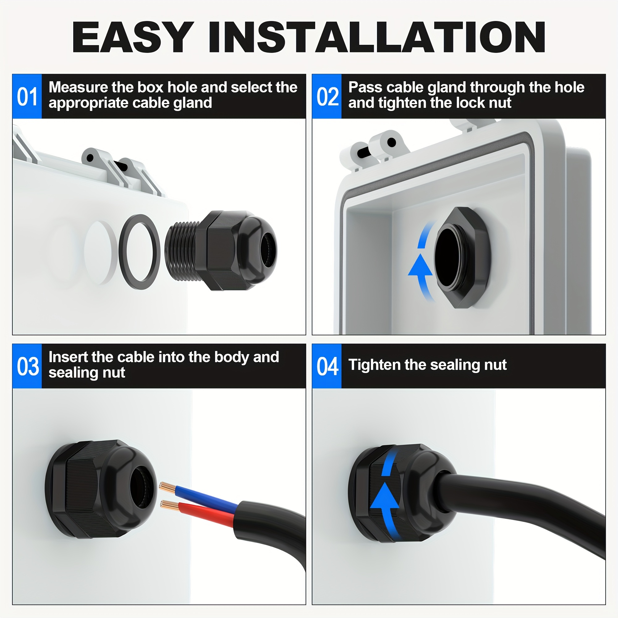Supkiir 72Pcs Cable Glands, Waterproof Cable Connector, Nylon Plastic