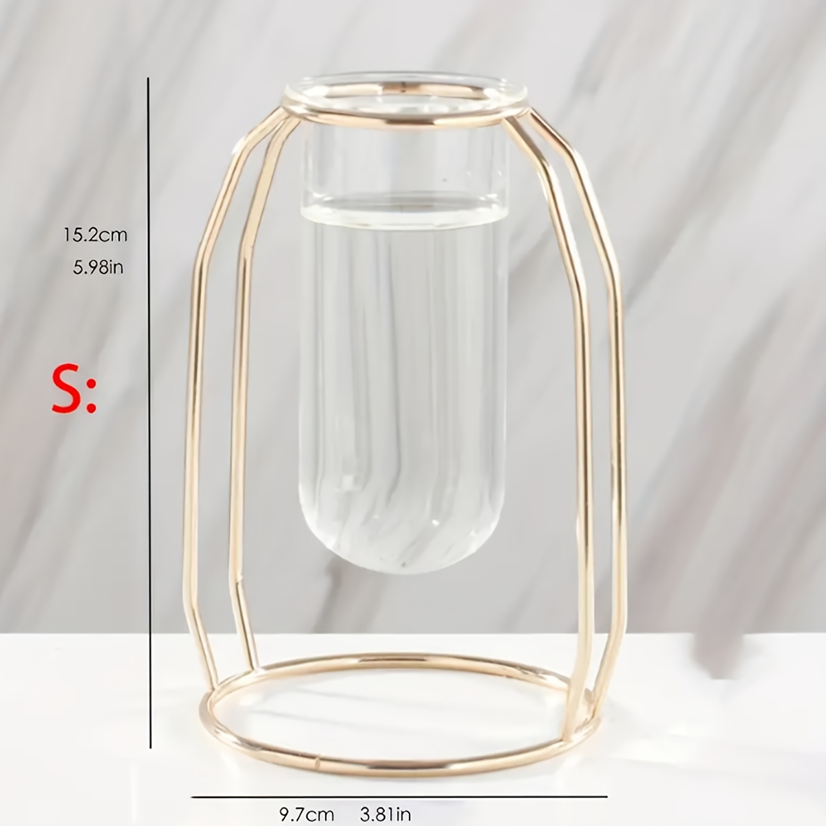 Vase à cadre en métal, vase de tube à essai en verre en forme de lanterne