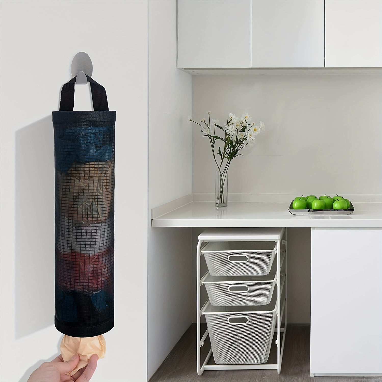 PIPETPET Plastic Bag Holder, Grocery Bag Holder Mesh Hanging Storage Bag  Dispenser (Black 2 Packs) 