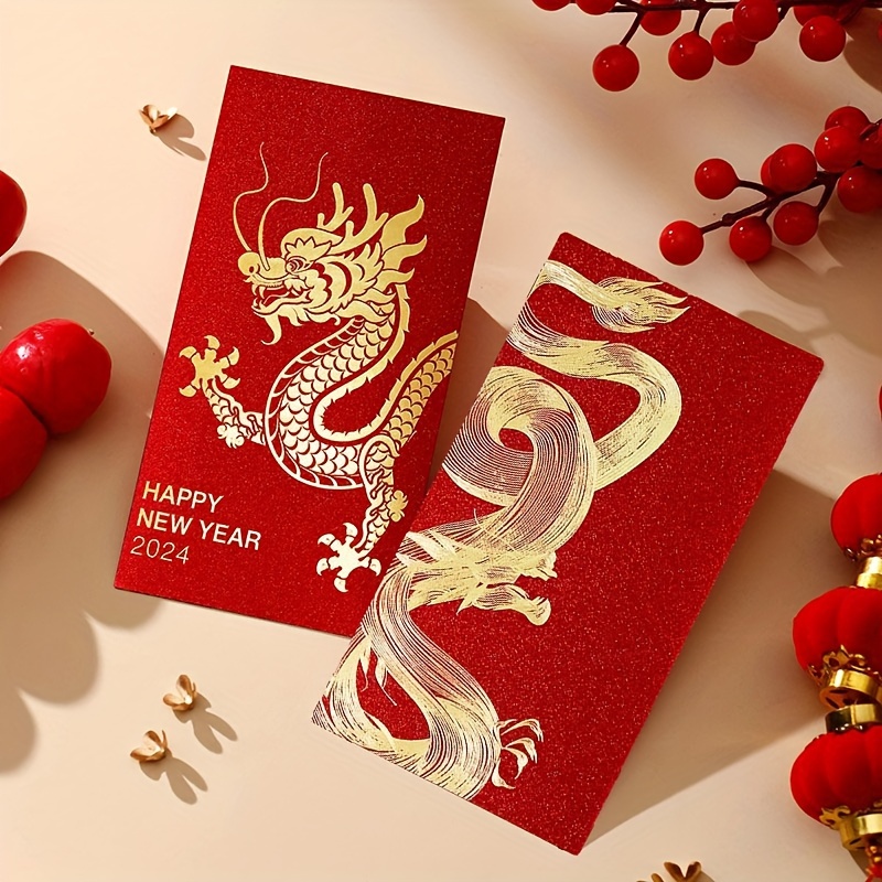 Golden dragon red lucky envelope, Chinese new year