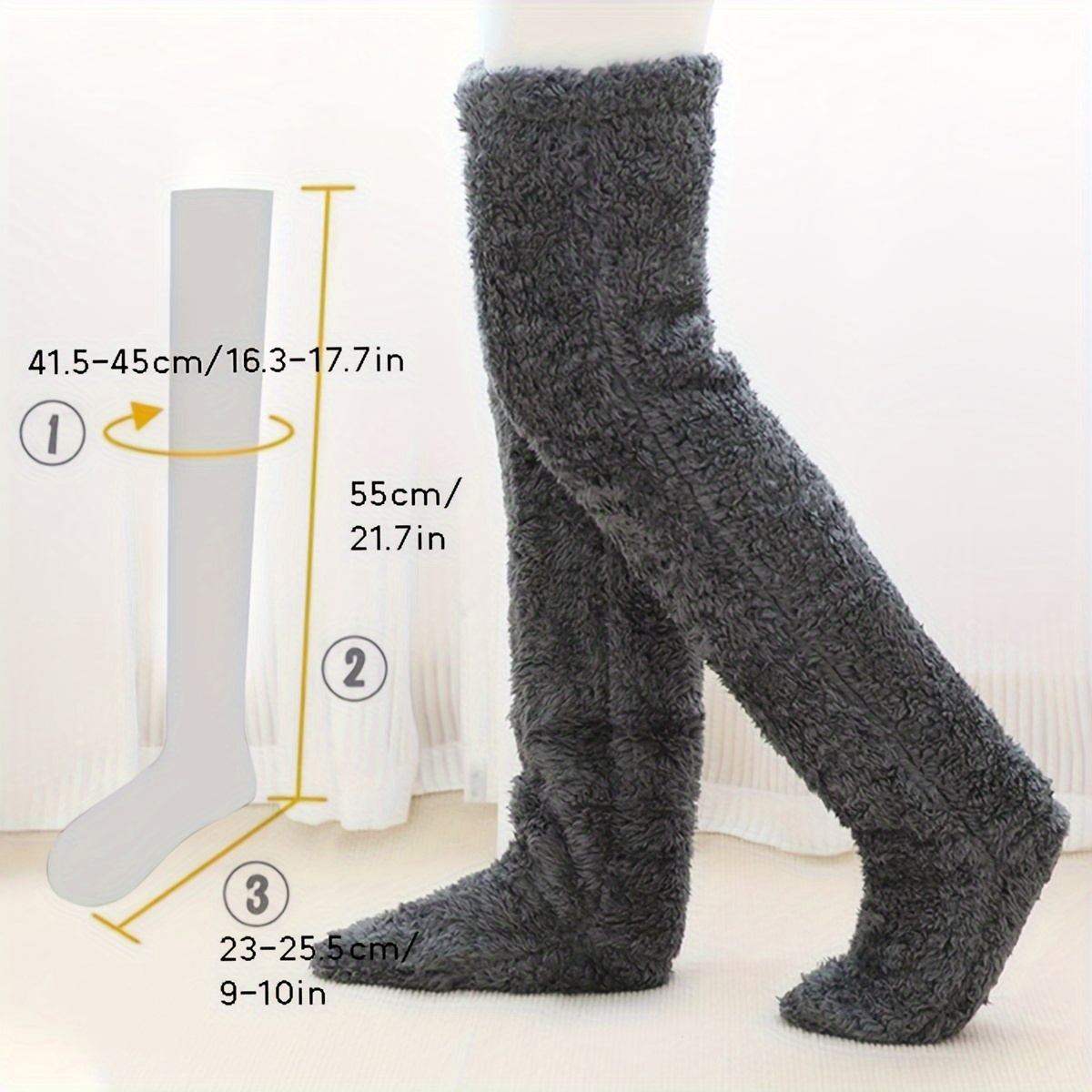 Women Boots Stockings Warm Winter Fluffy Socks Over Knee Long Thigh High  Plush .