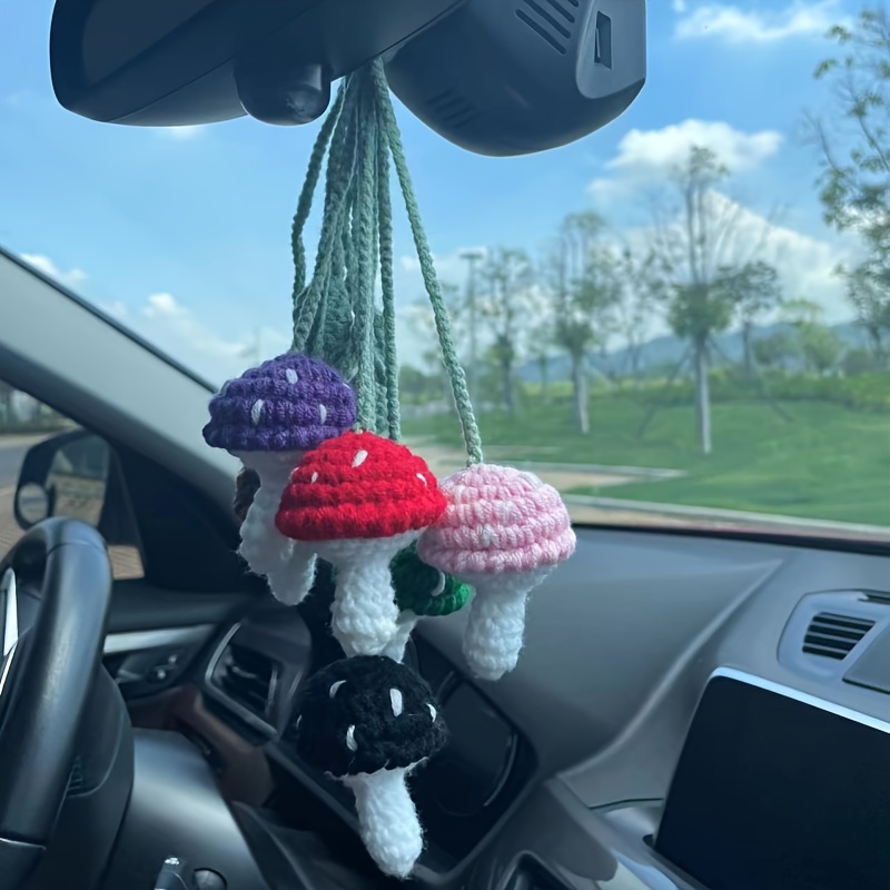 Cute Little Mushroom Crochet Car Rearview Mirror Accessories - Temu