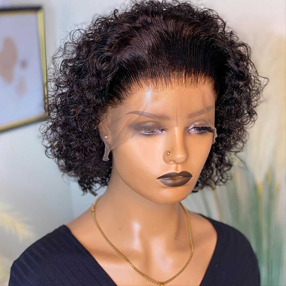 Brazilian Short Curly Pixie Cut Wig 13x1 Transparent Lace Front Wig Remy  Prplucked Human Hair Wigs For Women - Beauty & Personal Care - Temu
