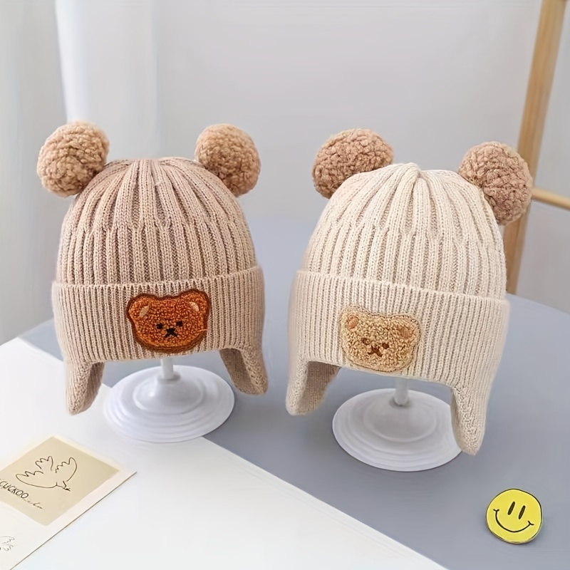 1pc Autumn Winter Warm Baby Boy Beanie Ear Protection Hat, Christmas Infant  Toddler Double Ball Cute Boys Knitted Hat