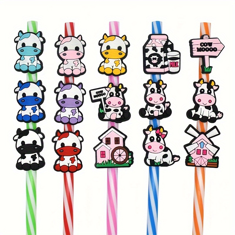 20PCS PVC Straw Topper Colorful Cute Cake Star Style Reusable