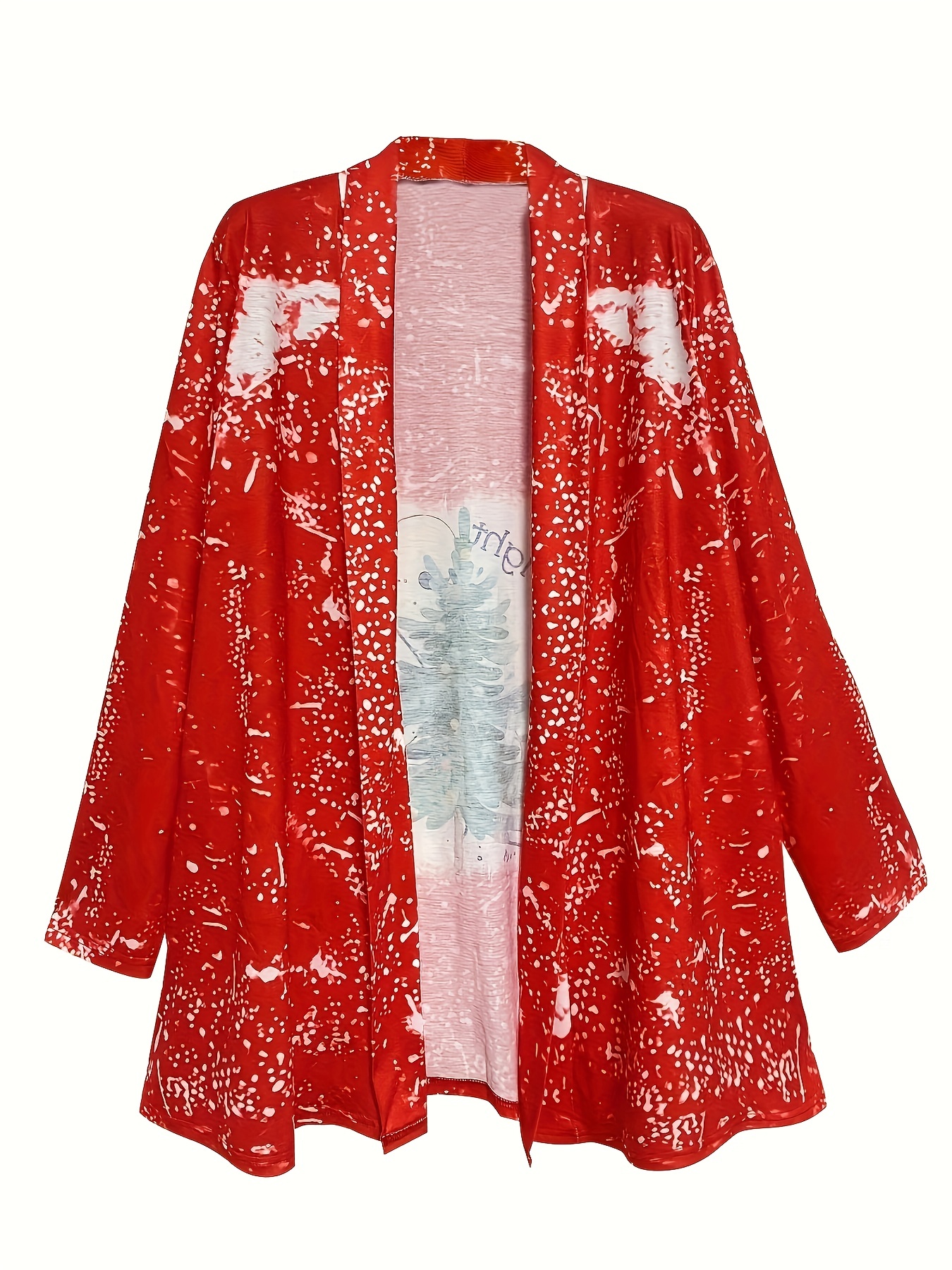 Christmas Casual Cardigan Women's Plus Tree & Letter Print