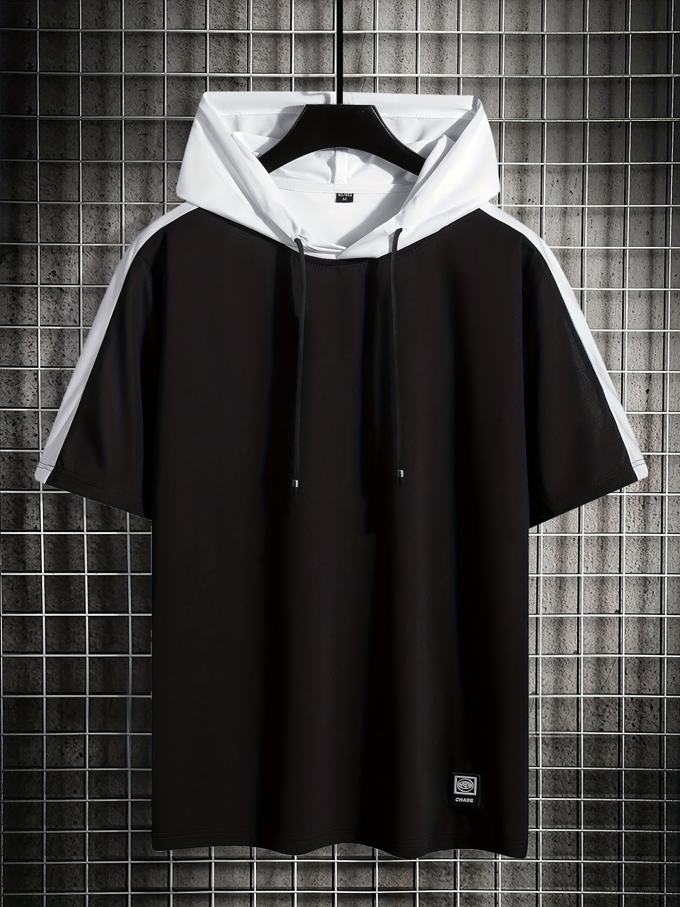 薄い素材、メンズ白黒カジュアル半袖フード付きTシャツ - Temu Japan