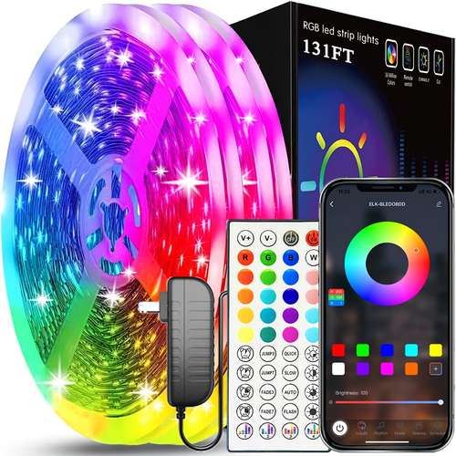 131ft 100ft led strip lights rgb 5050 24v led strip lights 44 key remote control app control color changing led strip lights family bedroom christmas halloween wedding birthday party bedroom night light remote control with batteries