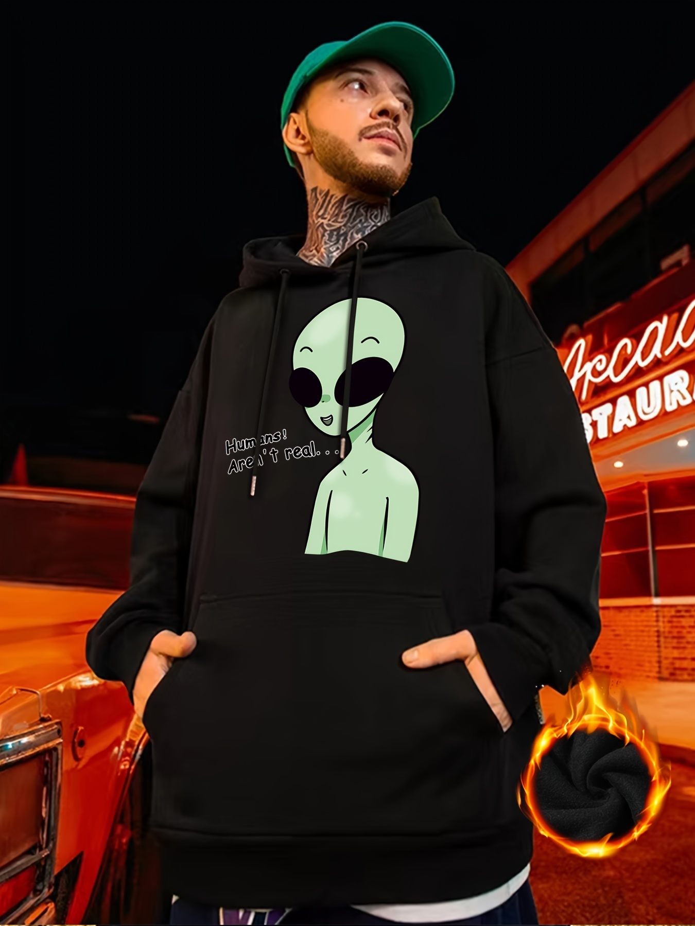 Alien print hotsell contrast sleeve hoodie