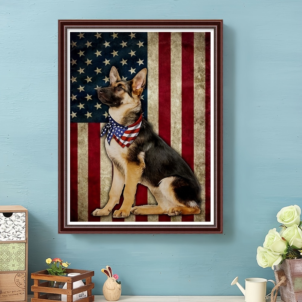 Frameless 5d Diamond Painting Set American Flag Dog Diamond - Temu