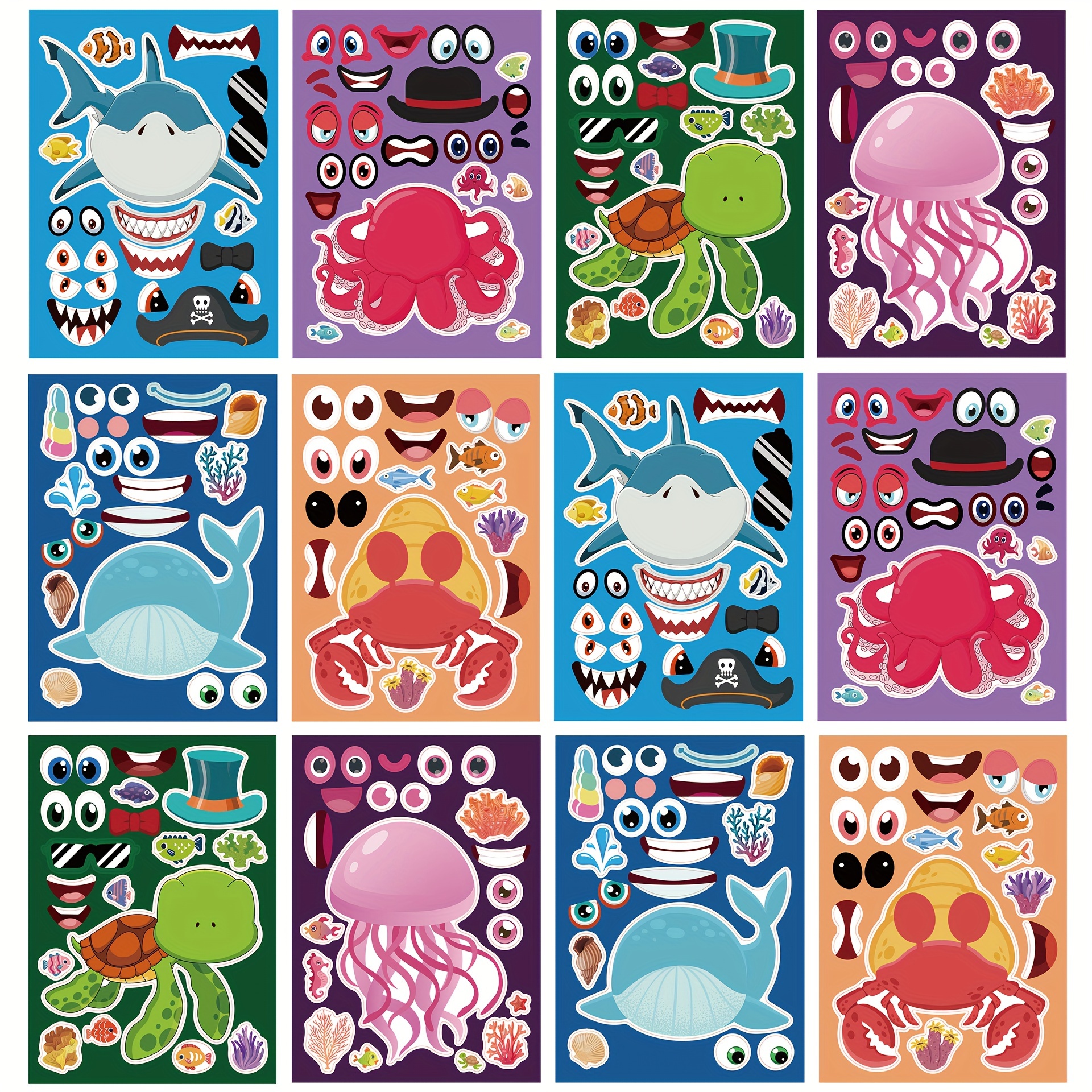 36Pcs Cartoon Make-a-face Stickers, Make Your Own Stickers Fun Craft  Project, 6 Designs Waterproof Characters Stickers for Kids Party  Decoration