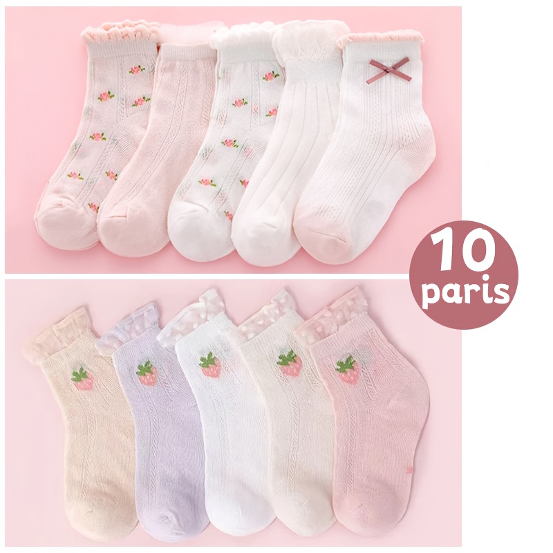 Girls Kids Cute Flowers Pattern Socks Breathable Comfy Socks - Temu Canada