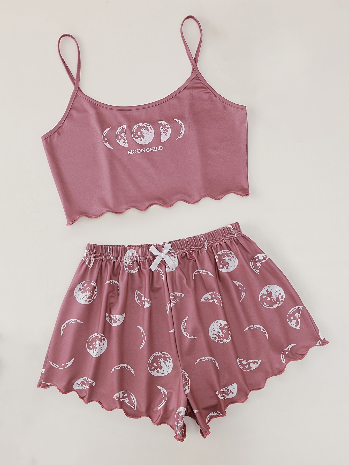 Cute Moon Print Pajamas Comfy Cami Top Elastic Waistband - Temu
