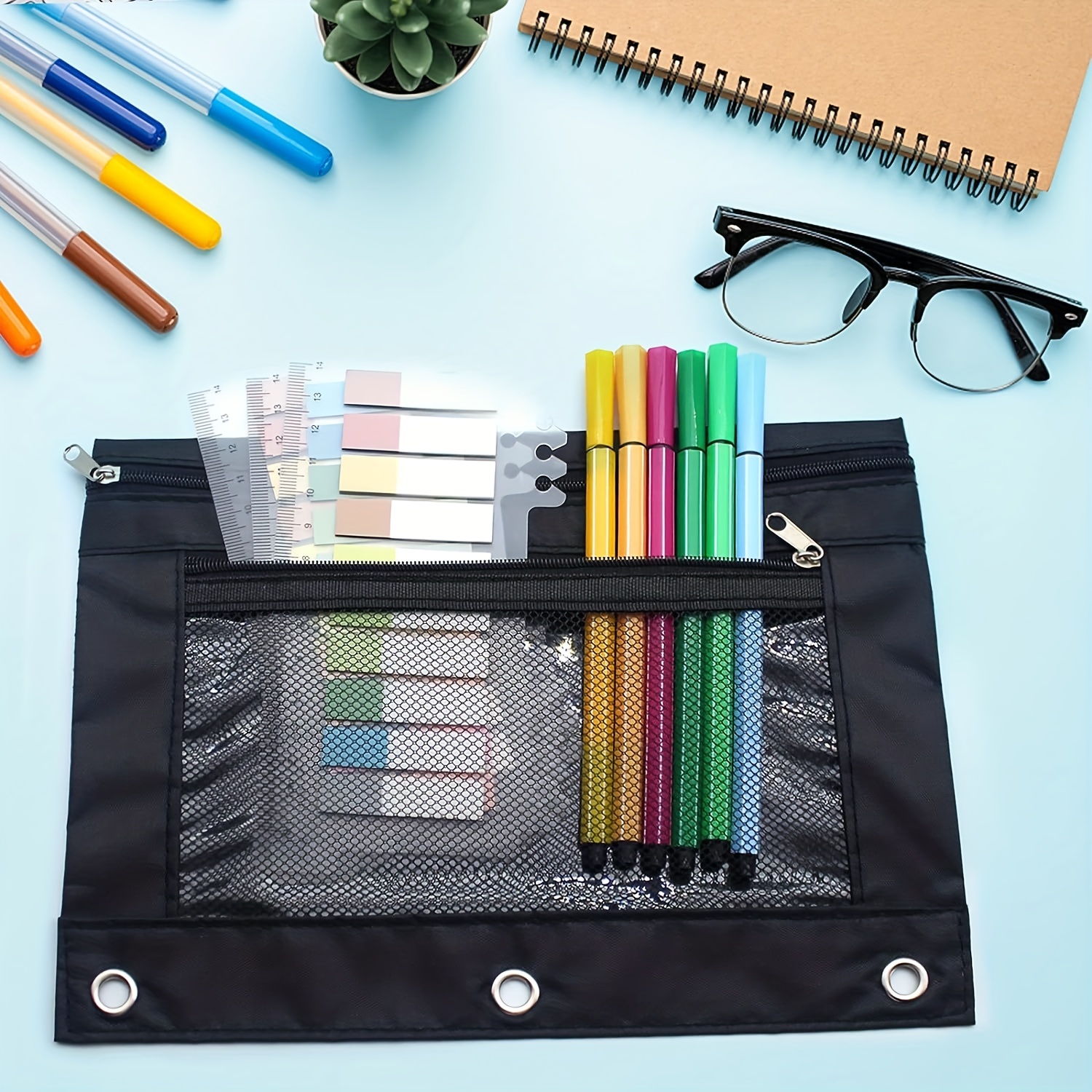 1 Pc Pencil Pouch For 3 Ring Binder Fabric Pencil Case Mesh Pencil