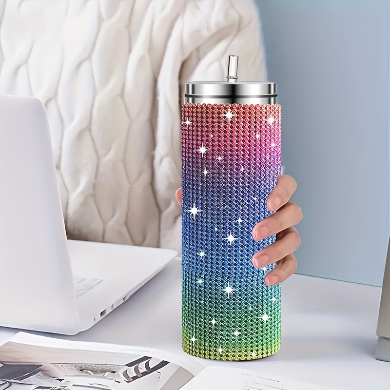 Shiny Studded Tumbler With Lid And Straw Water Bottle - Temu