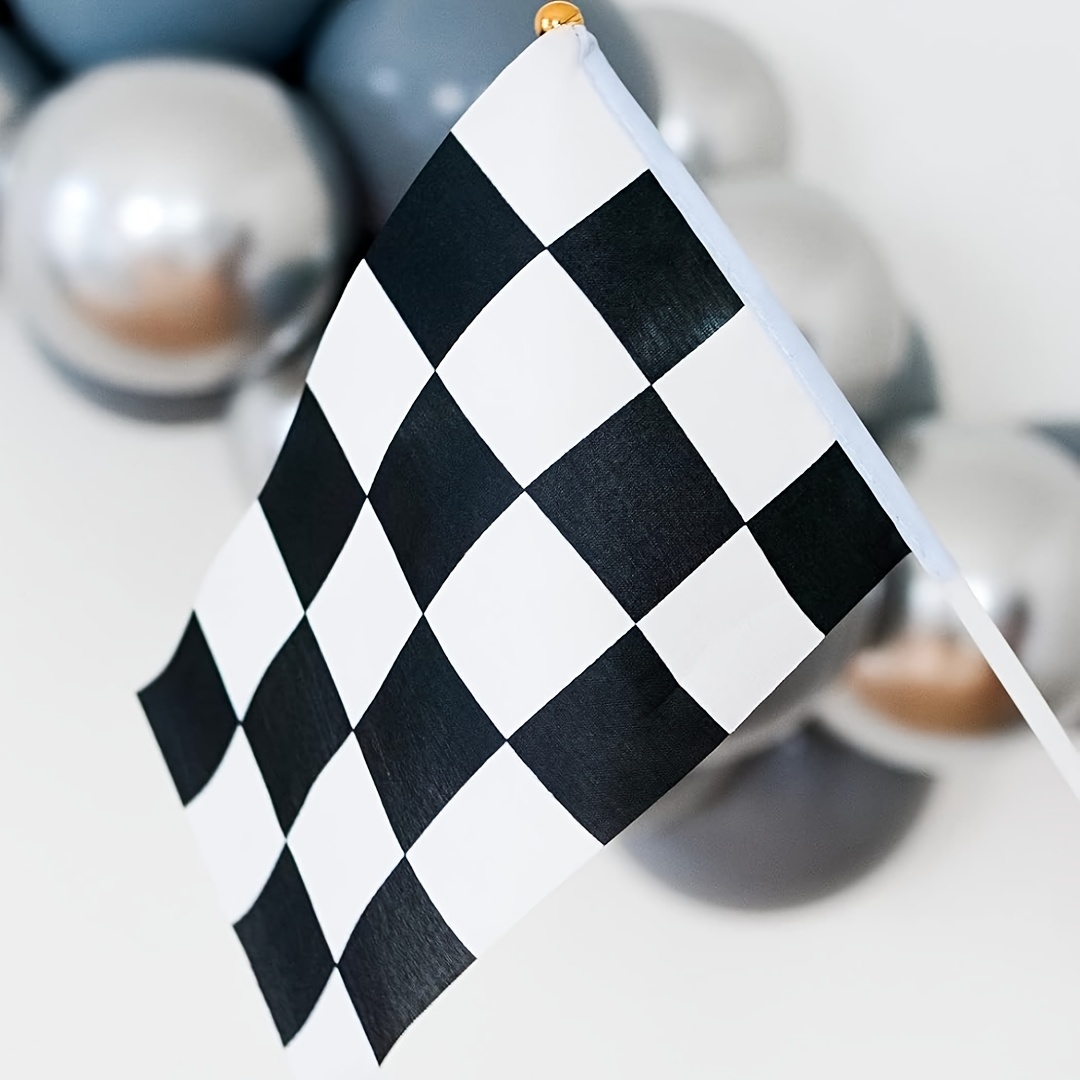 Black White Checkered Racing Flag Racing Handheld - Temu