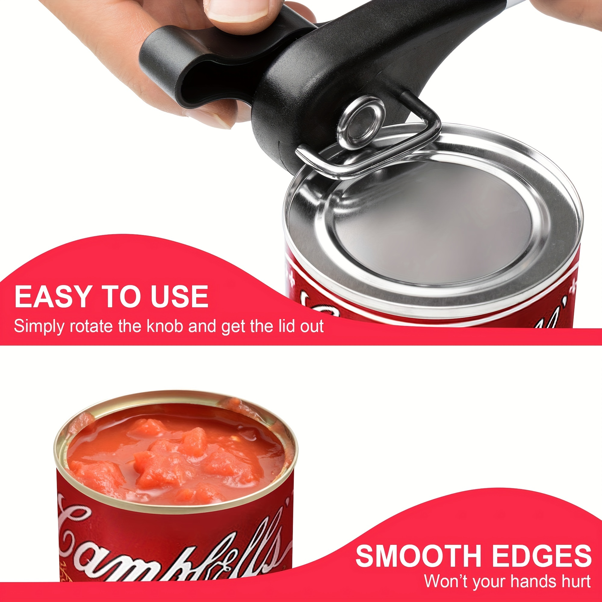 Manual Can Opener With Smooth Edges, No Sharp Edges With Soft Handles, Food  Grade Stainless Steel Can Opener, Professional Ergonomic Can Opener For Ki