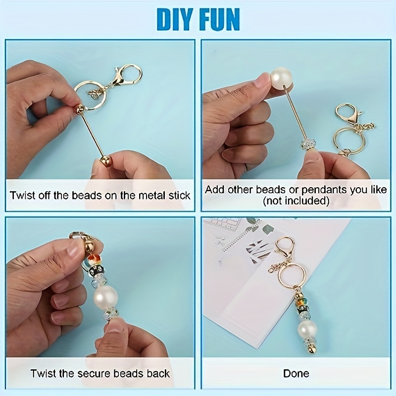 Alloy Blank Beaded Keychain Metal Beaded Keychain For Diy - Temu