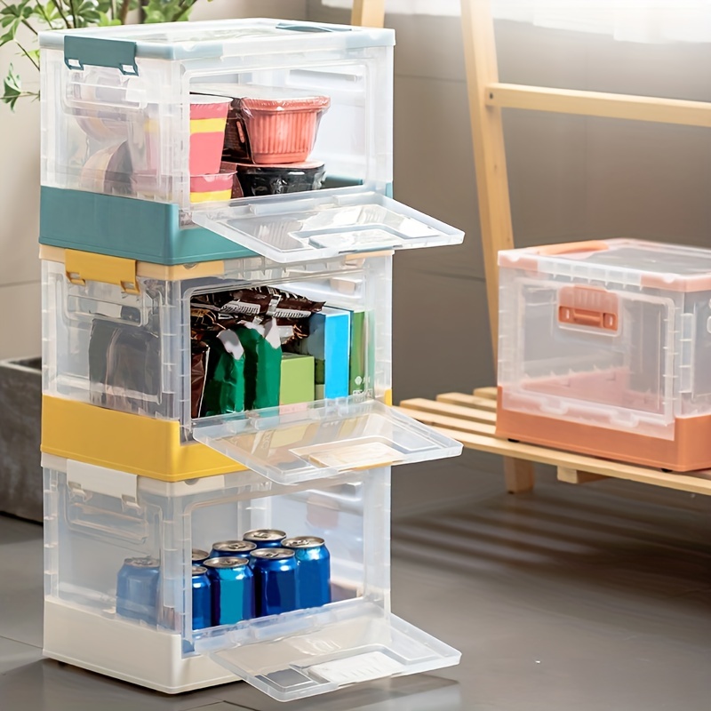 Plastic Stackable Storage Boxes Double Door Foldable Storage - Temu