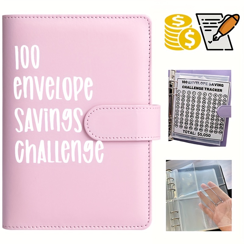 Carpeta de desafíos de ahorro de dinero con 100 sobres, carpeta de desafíos  de ahorro, manera fácil y divertida de ahorrar $5,050, carpeta de