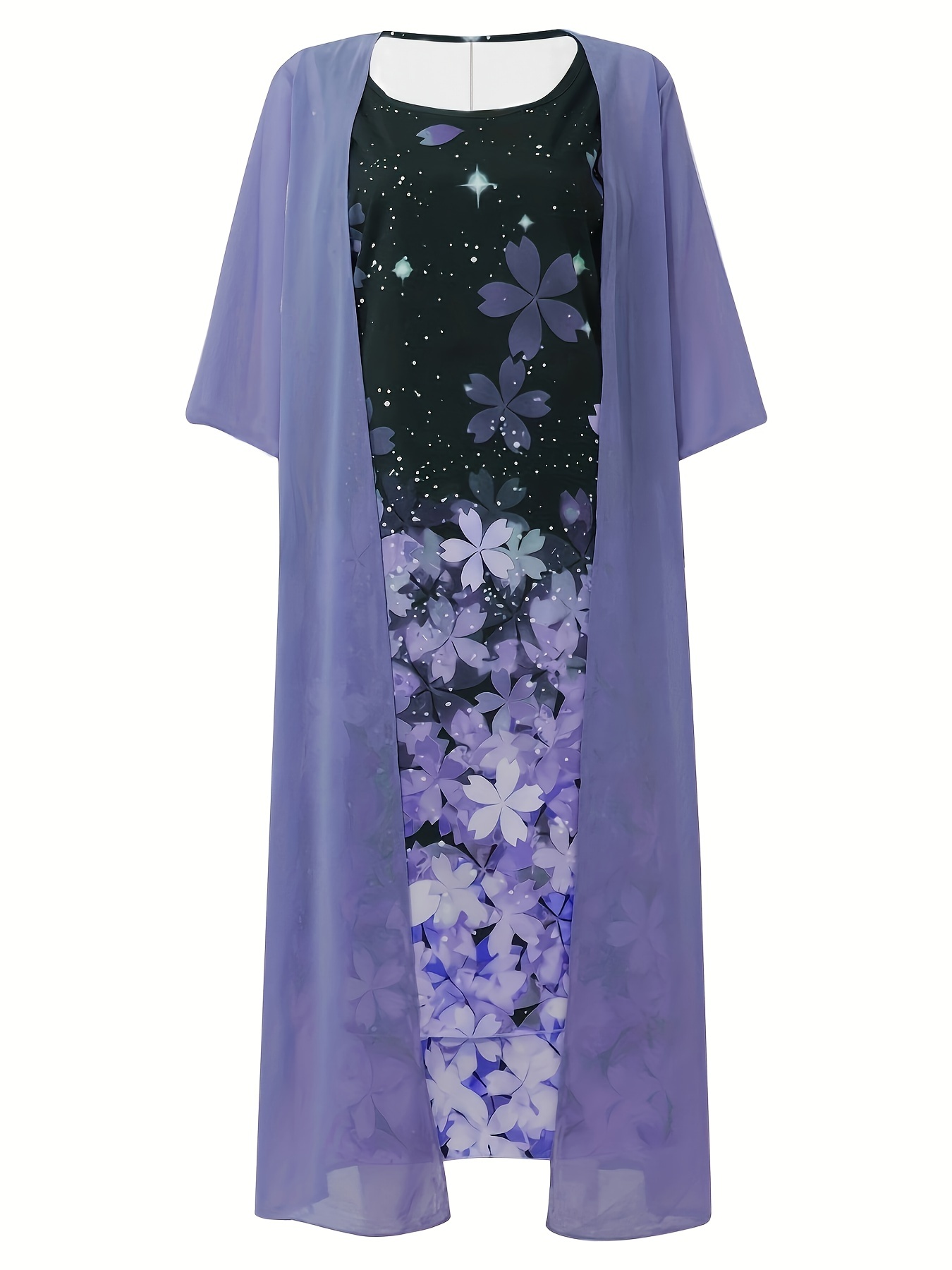 Conjunto elegante de duas peças para primavera e verão, casaco frontal aberto liso e vestido regata sem mangas com estampa floral, roupas femininas