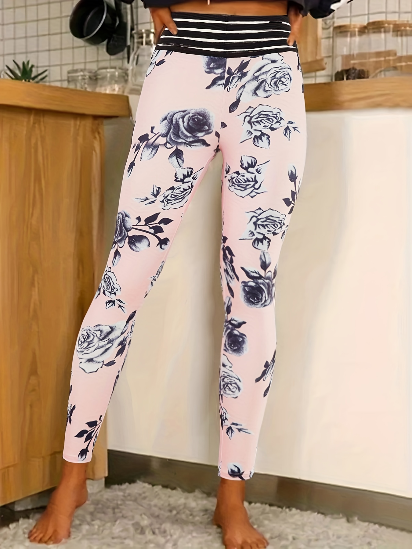 Women's Leggings Floral Printed Yoga Pants Casual High Waist - Temu Canada