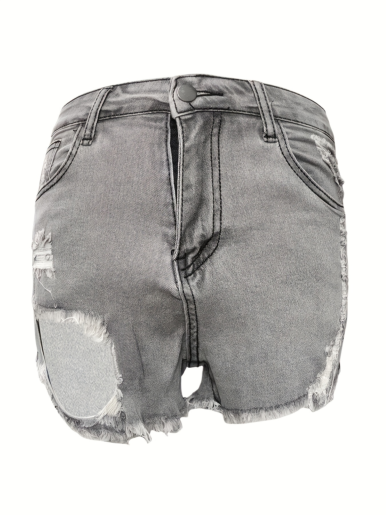 Short jeans lavado com bainha rasgada bolsos retos de - Temu Portugal