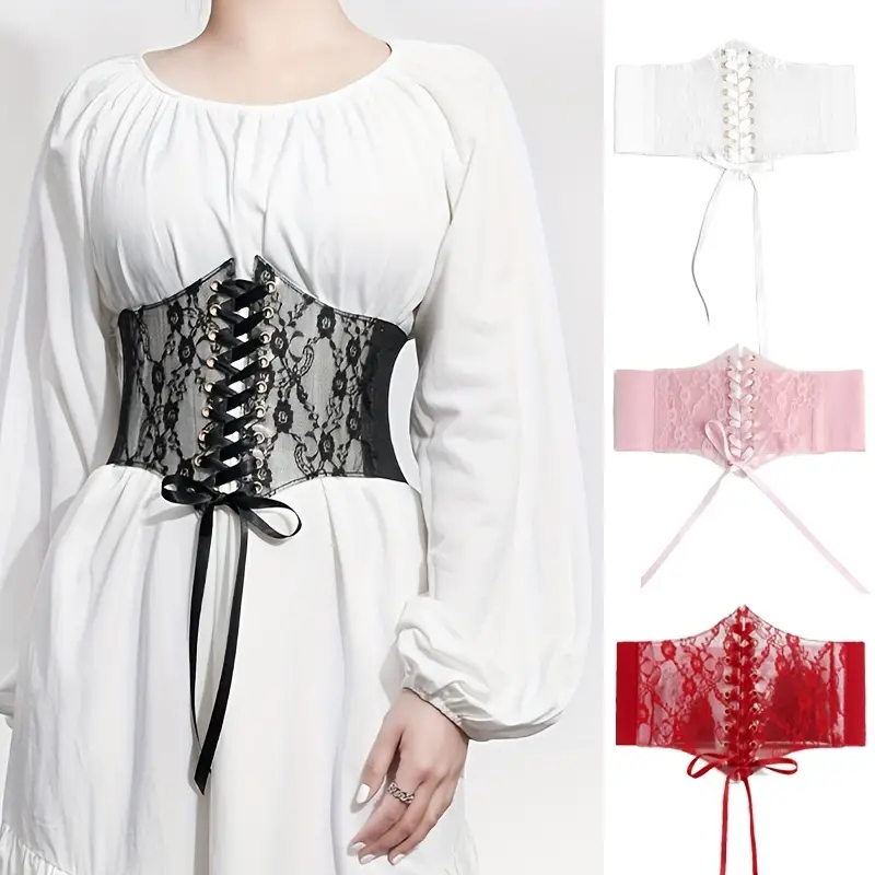 Floral Embroidery Lace Translucent Girdle Women's Vintage - Temu