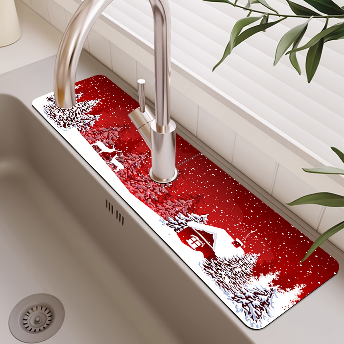 New Christmas Diatom Mud Faucet Absorbent Mat, Kitchen Countertop
