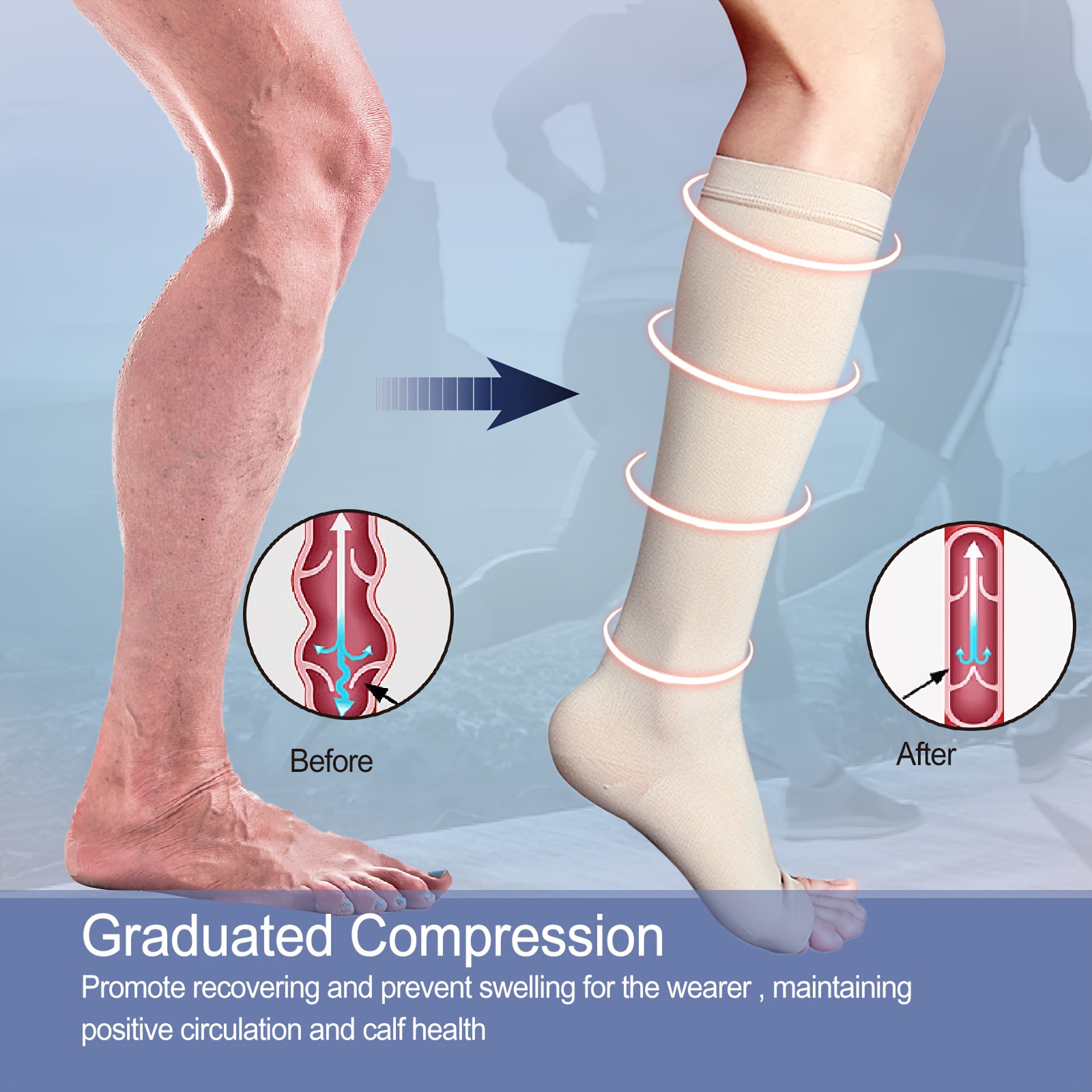 MD 23-32mmHg Microfiber Opaque Compression Stockings Open-Toe Firm Sup– All  About Socks