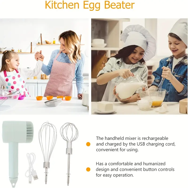 1 set multifunctional electric garlic masher egg beater 2 in 1 set rechargeable portable handheld mixer mini meat grinder usb charging kitchen tool with multiple attachments for cake cream baking Product details 5