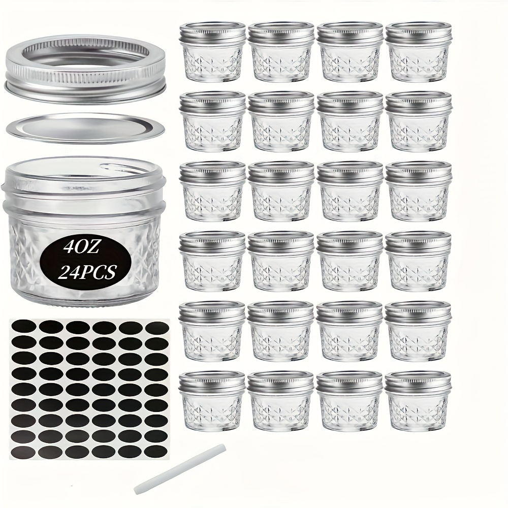 Small Glass Mason Jars 4 Ounce Mini Jars Full-Width Mouth, BPA Free Plastic  Airtight Lid, For Jam, Jelly, Dressings, baby food, Crafts, Spices, Food  Storage, Wedding favors, Decorating Jar (24 Pack)