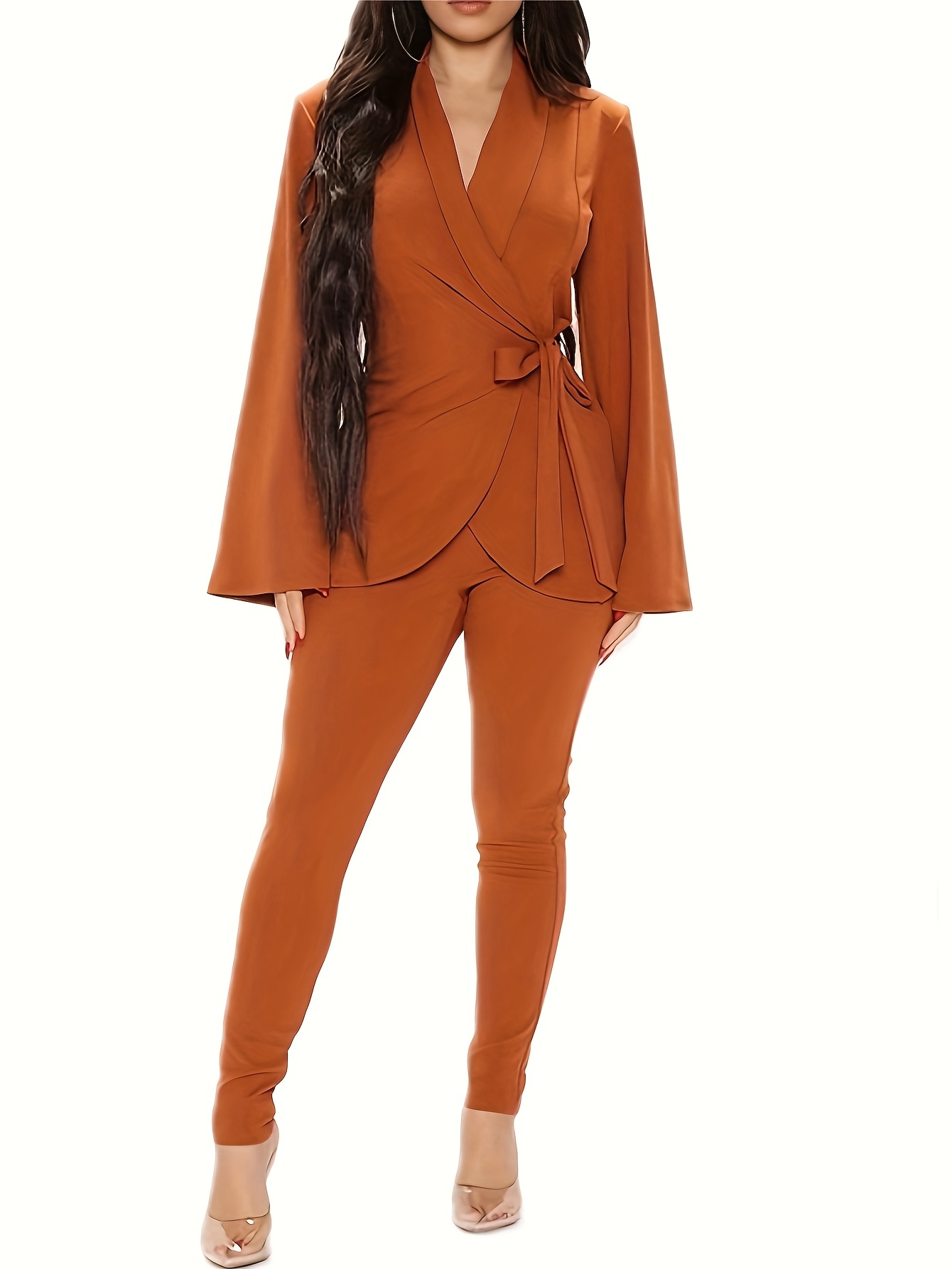 Women's Dressy Pant Suits Women's Solid Round Neck Long Sleeve