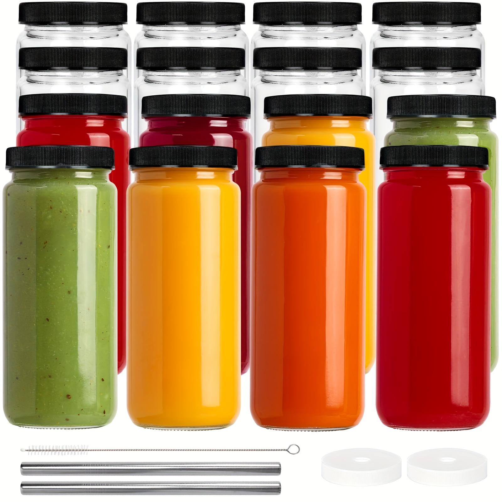 Glass Juicing Bottles With 2 Straws 2 Lids W Holes Reusable - Temu