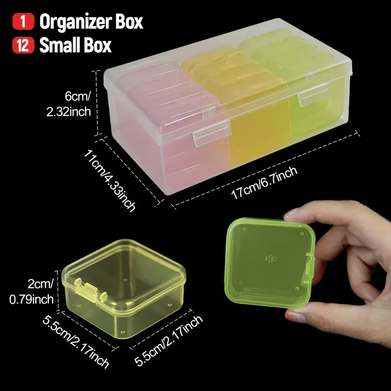 12pcs Mini Clear Plastic Beads Storage Box (2.12x2.12x0.79), Small Empty  Organizer Box With Hinged Lid For Storage Of Small Items, Jewelry, Hardwar