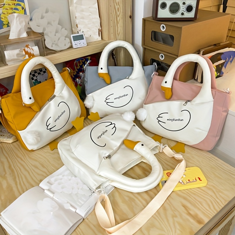 Funny Cartoon Duck Shoulder Bag Adjustable Strap Casual Bags Women Bags  Party Zipper Duck Shape Plush Bag Purse Duck Doll Toy Yellow