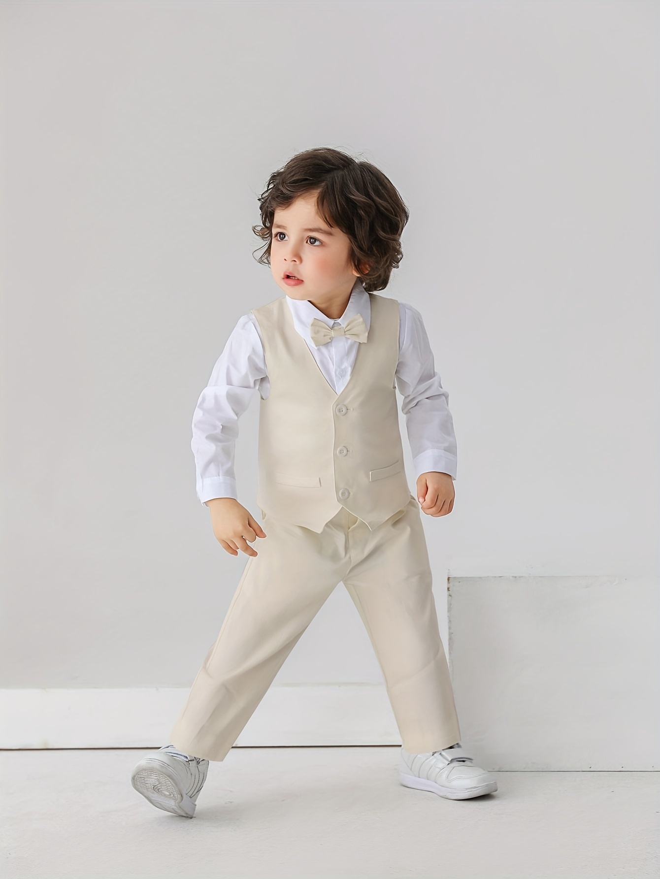 Toddler Baby Gentleman Outfits, 3pcs Shirt Waistcoat And Pants With Bow,  Stylish For Birthday Banquet Party Holiday